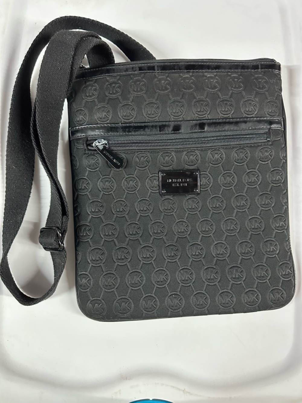 Michael Kors Black Embossed MK Logo crossbody Bag